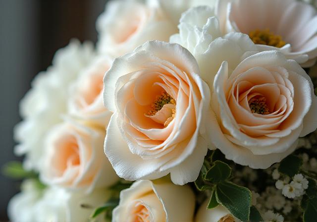 Dettaglio del bouquet di una sposa con fiori rari