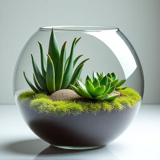 Terrario in vetro con piante grasse e muschio